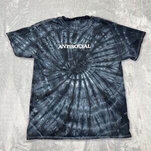 Spencer's Shirt Mens L Dark Black Gray Tie Dye Antisocial Graphic Crew Neck Tee